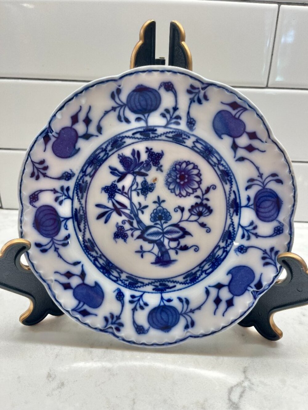 Antique Johnson Brothers Holland Flow Blue, Blue Onion Dessert/Pie Plate